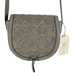 True Craft Crossbody Shoulder Bag Grey Woven Faux Vegan Leather Boho NEW